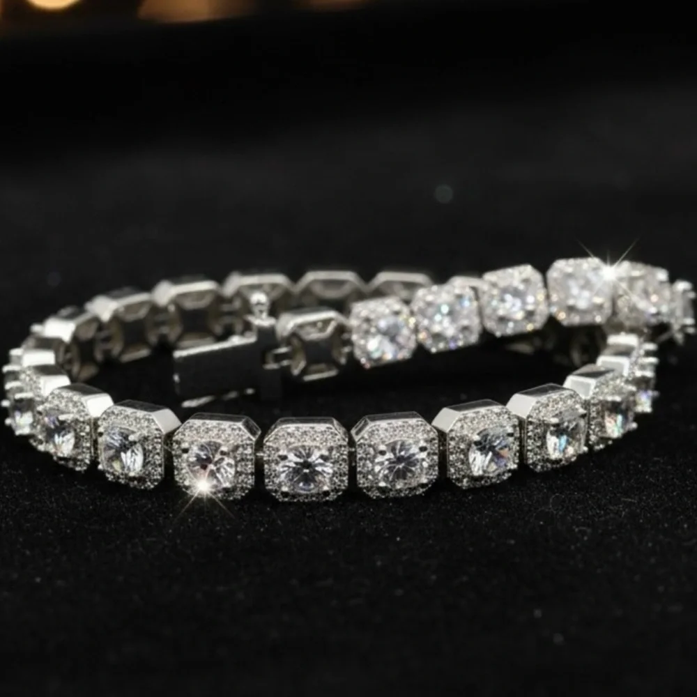 925 Silver, 11.5CTW Ice Cube Moissanite Bracelet - 8.5